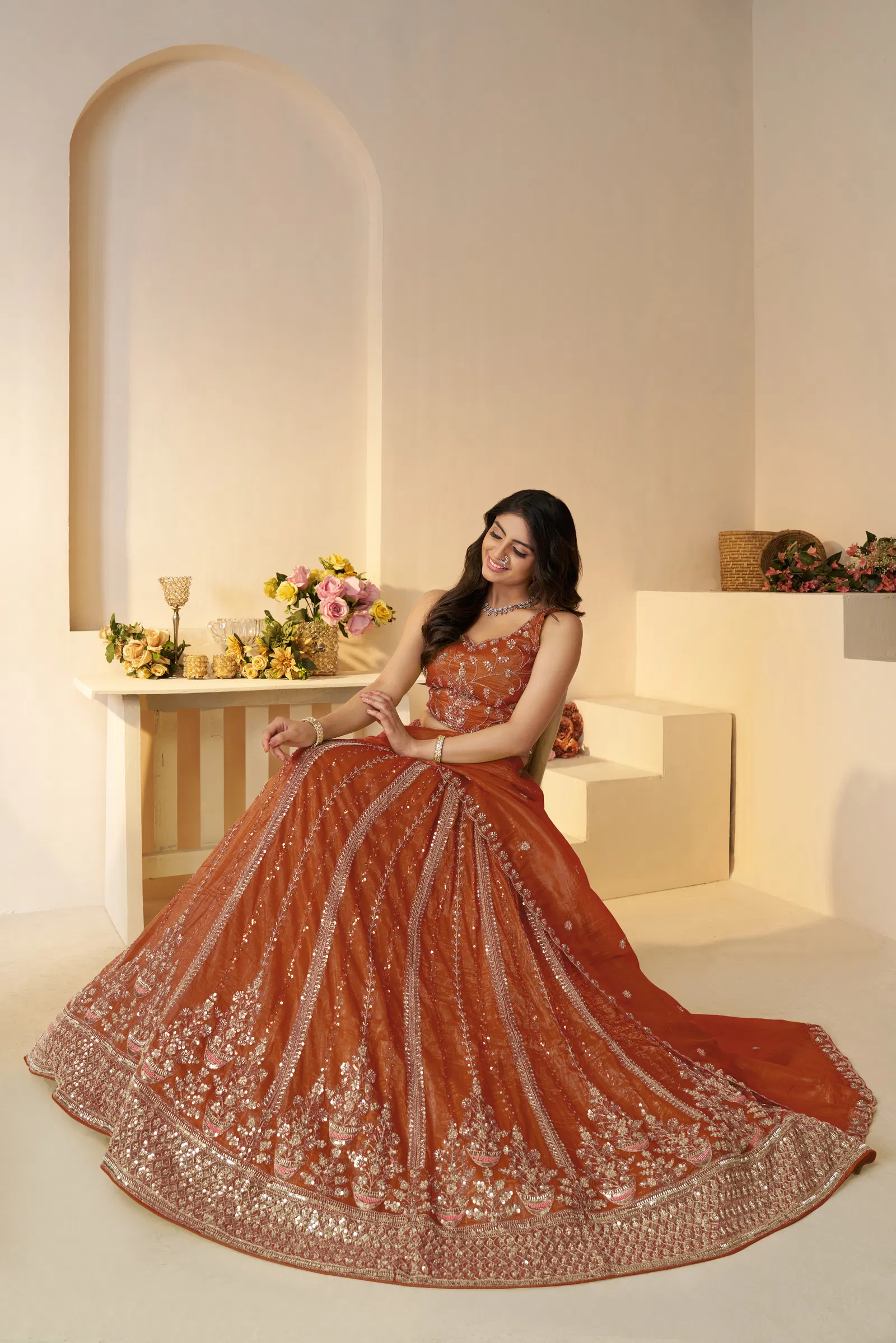 Kf 44 Orange Jimmy Choo Embroidered Bridal Lehenga Wholesale Suppliers In Mumbai